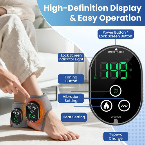 Electric Ankle Massager with Heat 3 Massage Modes 4 Heat Levels