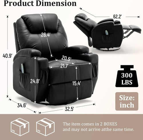 Massage Heat Swivel Recliner Chair For Living Room
